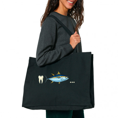 Grand sac shopping en toile recyclé noir Dent Thon Cul (Zewa,Humour)