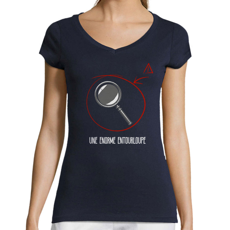 T-shirt femme col V bleu marine Entourloupe (Zewa,Humour)