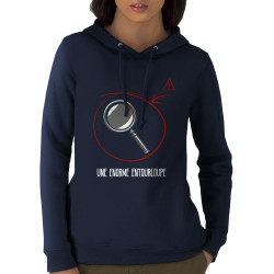 Sweat femme à capuche coton bio bleu marine Entourloupe (Zewa,Humour)