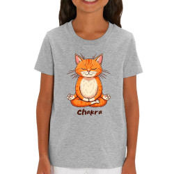 T-shirt enfant coton bio gris chiné Chakra (Zewa,Animaux,Chats)