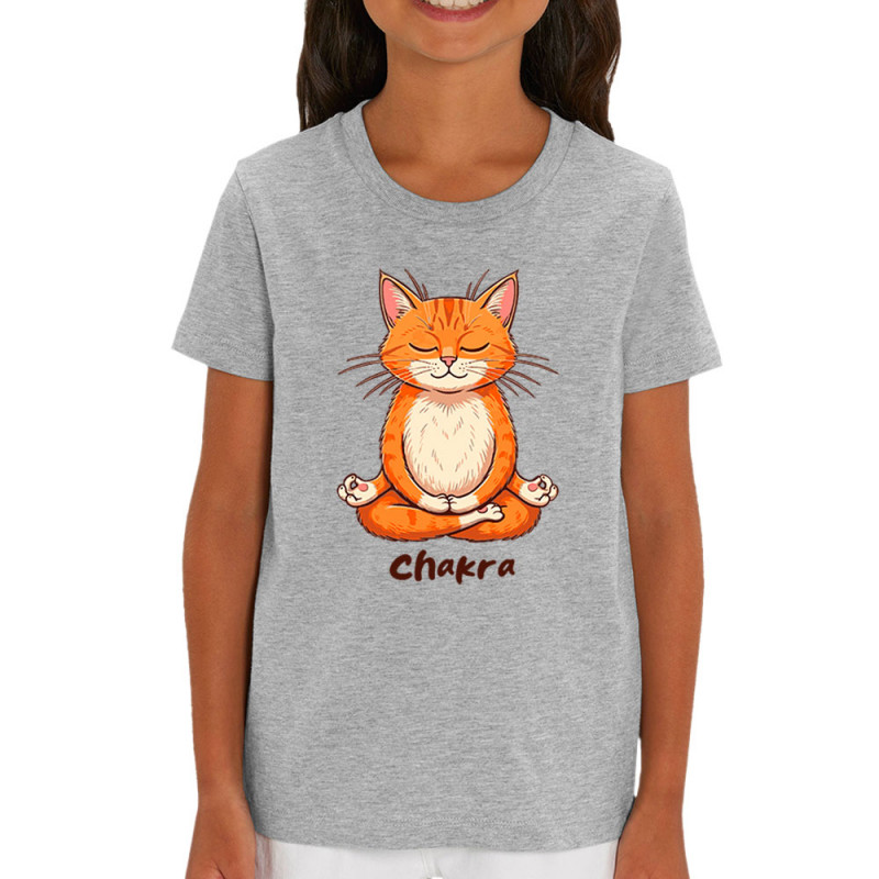 T-shirt enfant coton bio gris chiné Chakra (Zewa,Animaux,Chats)