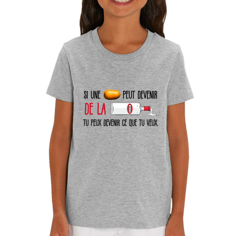 T-shirt enfant coton bio gris chiné De la vodka (Zewa,Alcool,Humour)