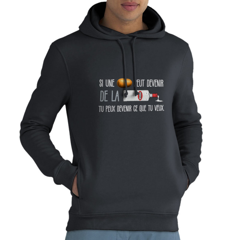 Sweat homme à capuche coton bio gris anthracite De la vodka (Zewa,Alcool,Humour)