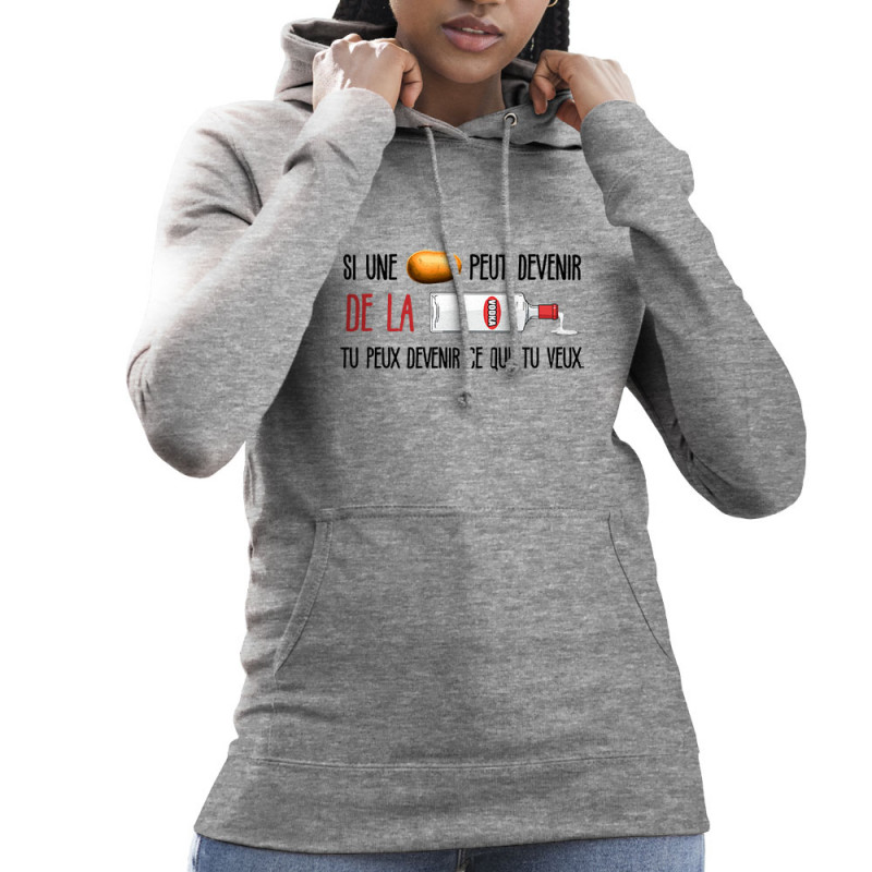 Sweat femme à capuche gris chiné De la vodka (Zewa,Alcool,Humour)
