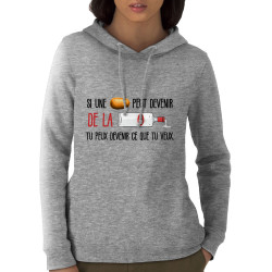 Sweat femme à capuche coton bio gris chiné De la vodka (Zewa,Alcool,Humour)