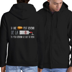 Sweat homme à capuche zippé noir De la vodka (Zewa,Alcool,Humour)