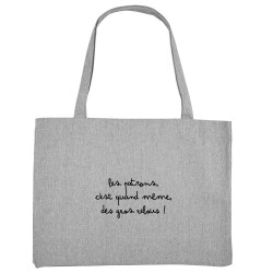 Grand sac shopping en toile recyclé gris chiné Les patrons sont des relous (Gondrax,Slogans Débiles)