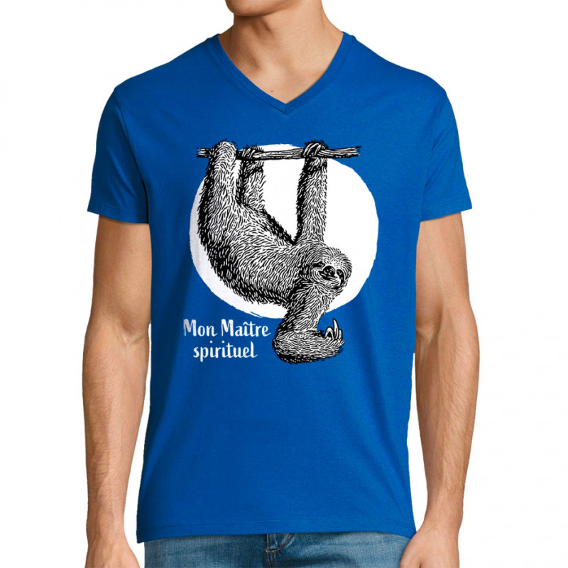 T-shirt homme col V bleu royal Mon Maître spirituel (Gondrax,Animaux)