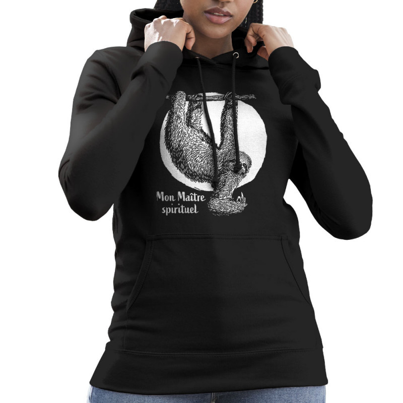 Sweat femme à capuche noir Mon Maître spirituel (Gondrax,Animaux)