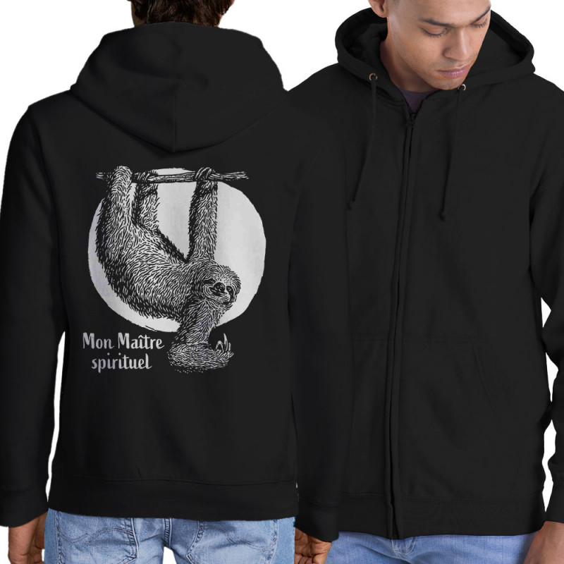 Sweat homme à capuche zippé noir Mon Maître spirituel (Gondrax,Animaux)