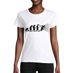 T-shirt femme coton bio blanc Evolution dans le mur (Gondrax,Evolution,Humour)
