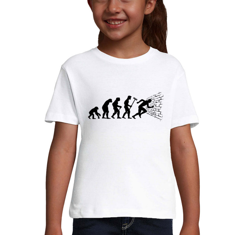 T-shirt fillette blanc Evolution dans le mur (Gondrax,Evolution,Humour)