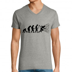 T-shirt homme col V gris chiné Evolution dans le mur (Gondrax,Evolution,Humour)