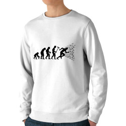 Sweat homme bio col rond blanc Evolution dans le mur (Gondrax,Evolution,Humour)