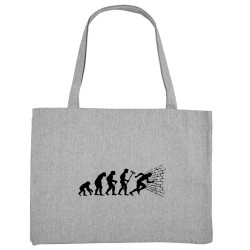 Grand sac shopping en toile recyclé gris chiné Evolution dans le mur (Gondrax,Evolution,Humour)