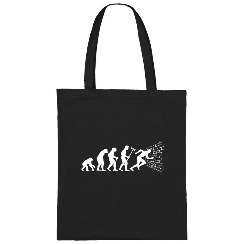 Sac shopping en toile noir Evolution dans le mur (Gondrax,Evolution,Humour)
