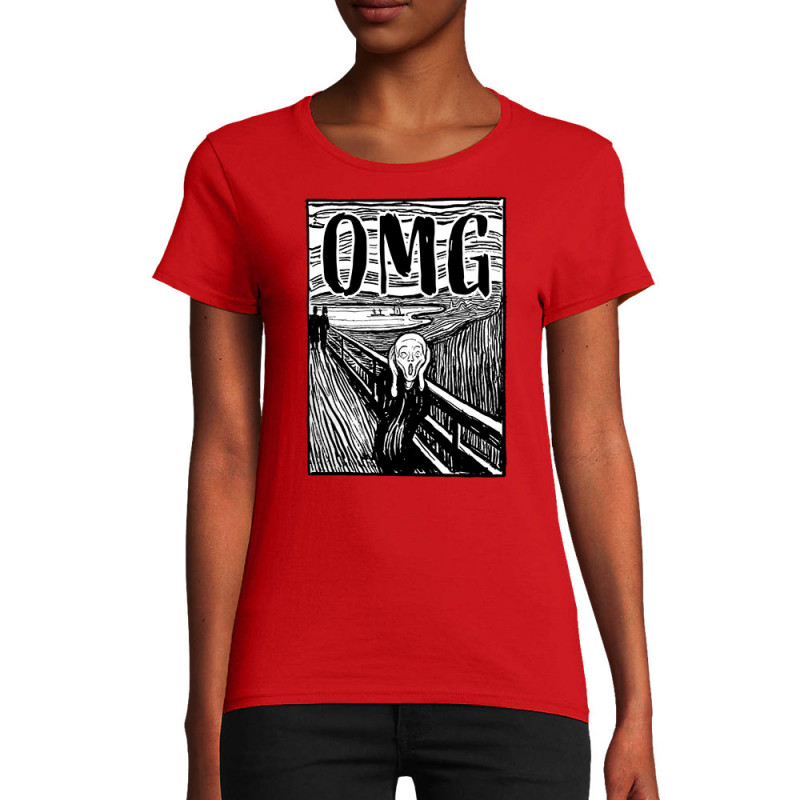 T-shirt femme coton bio rouge Oh My God (Gondrax,Humour,Musée)