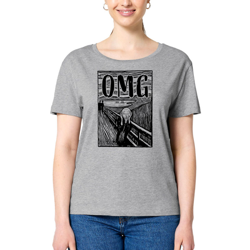 T-shirt femme col large coton bio gris chiné Oh My God (Gondrax,Humour,Musée)