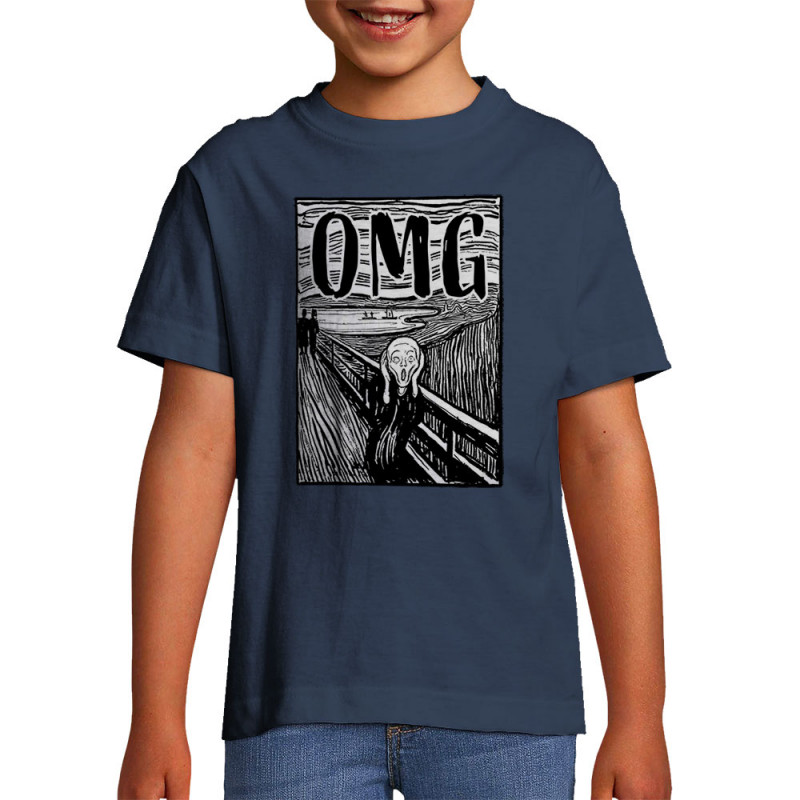 T-shirt enfant bleu denim Oh My God (Gondrax,Humour,Musée)