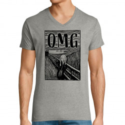 T-shirt homme col V gris chiné Oh My God (Gondrax,Humour,Musée)
