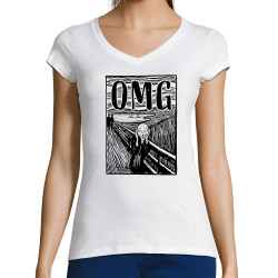 T-shirt femme col V blanc Oh My God (Gondrax,Humour,Musée)