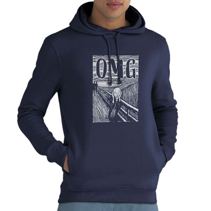 Sweat homme à capuche coton bio bleu marine Oh My God (Gondrax,Humour,Musée)