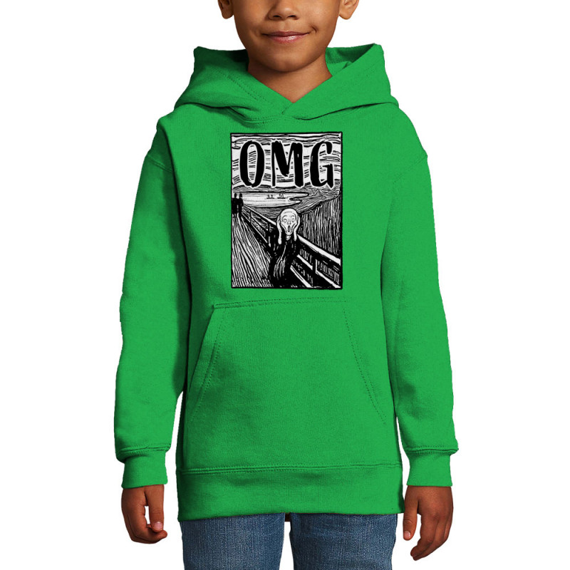 Sweat enfant à capuche vert prairie Oh My God (Gondrax,Humour,Musée)
