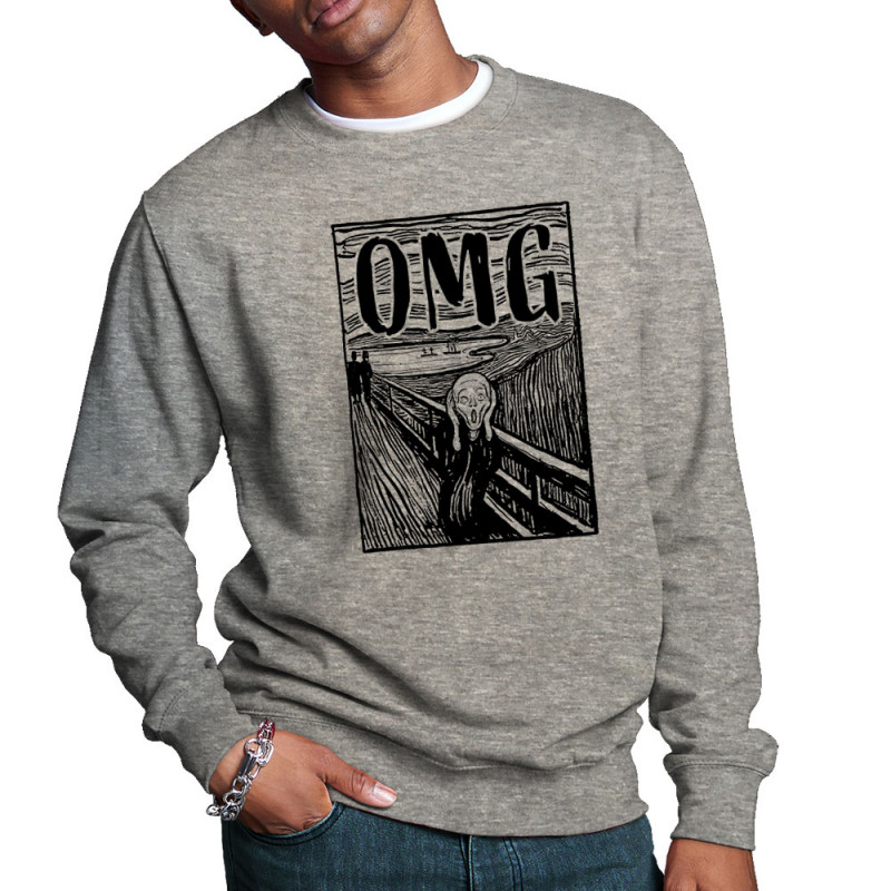 Sweat homme col rond gris chiné Oh My God (Gondrax,Humour,Musée)