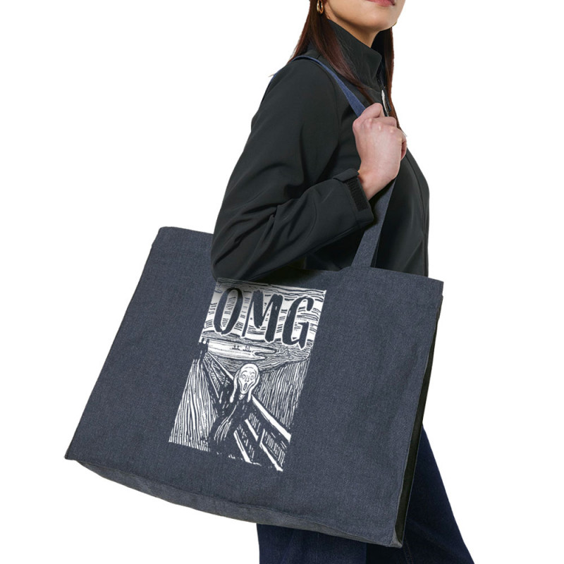 Grand sac shopping en toile recyclé bleu nuit Oh My God (Gondrax,Humour,Musée)