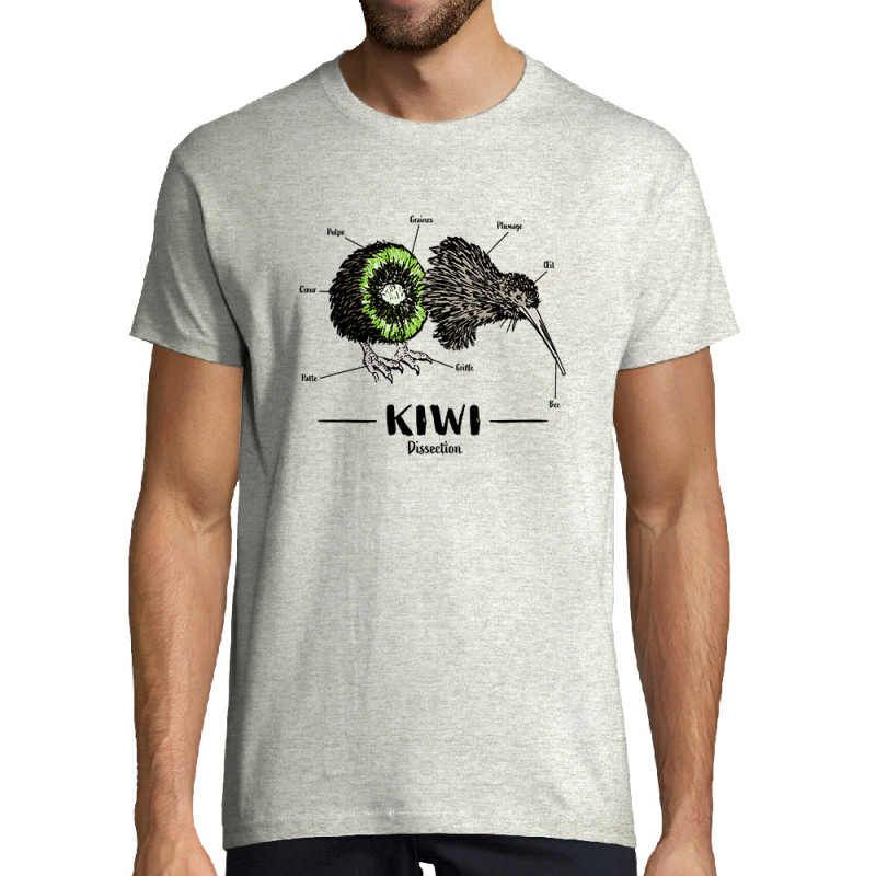 Tee-shirt homme blanc chiné Kiwi dissection (Gondrax,Animaux,Humour)