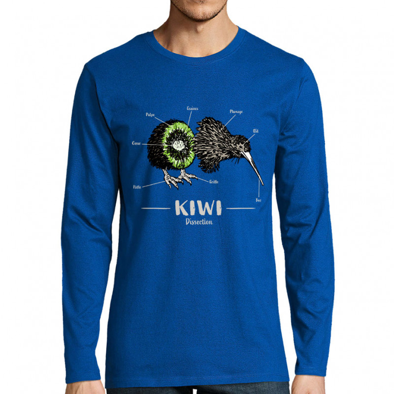 T-shirt homme manches longues bleu royal Kiwi dissection (Gondrax,Animaux,Humour)