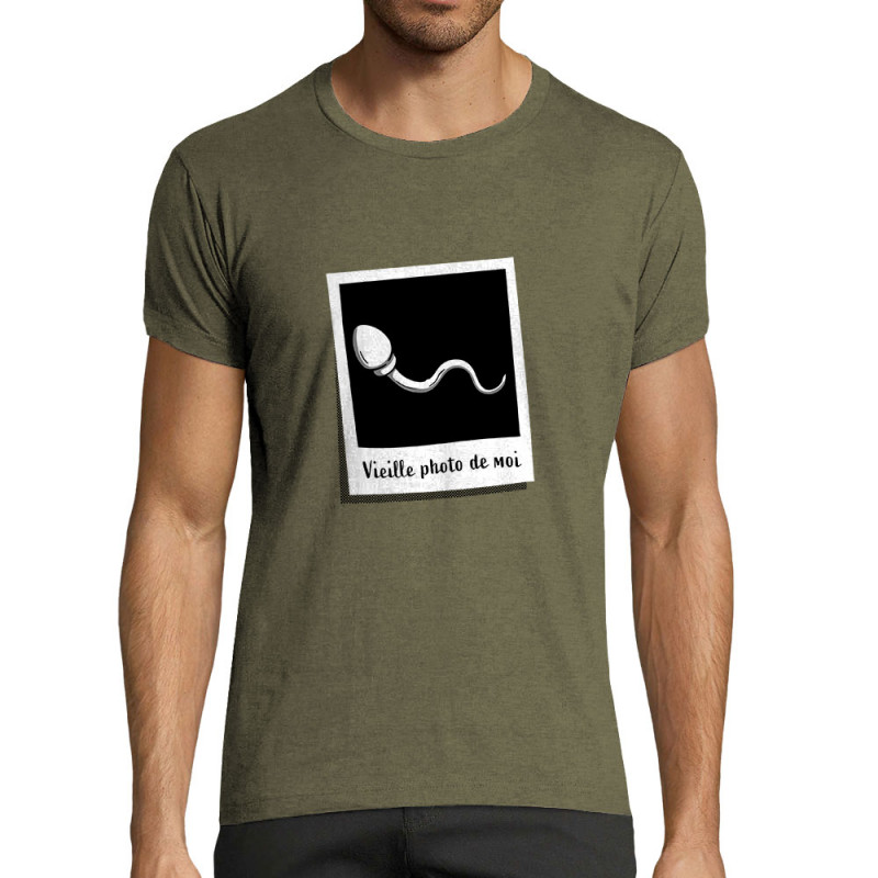 T-shirt homme fit kaki chiné Vieille photo de moi (Gondrax,Humour)