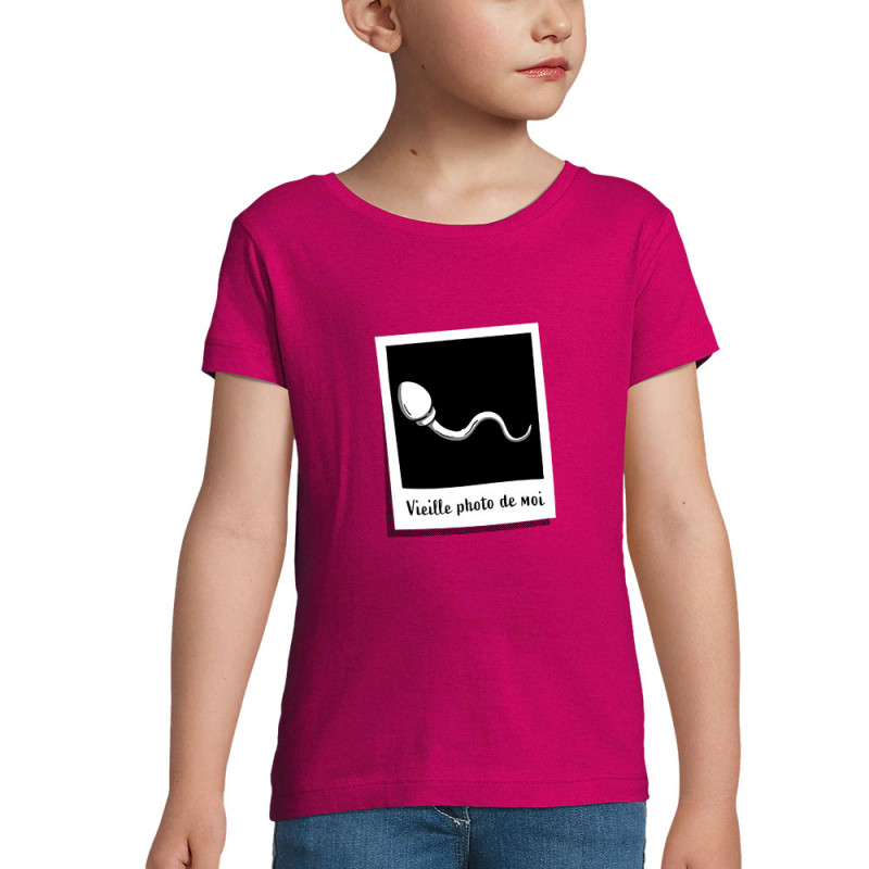 T-shirt fillette rose fushia Vieille photo de moi (Gondrax,Humour)