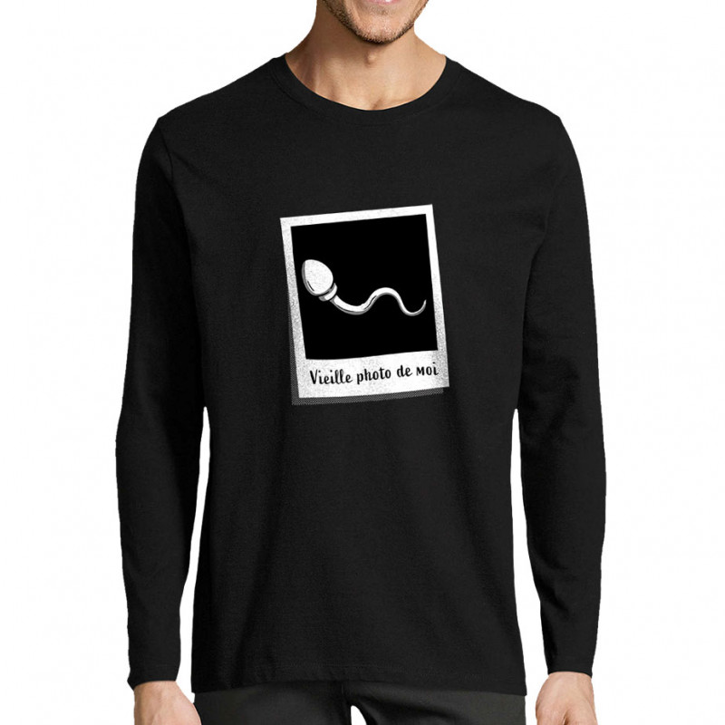 T-shirt homme manches longues noir Vieille photo de moi (Gondrax,Humour)