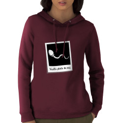 Sweat femme à capuche coton bio bordeaux Vieille photo de moi (Gondrax,Humour)