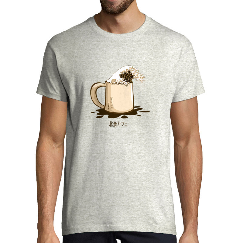 Tee-shirt homme blanc chiné Hokusaï coffee (Gondrax,Hokusaï,Musée,Fruits & Légumes)
