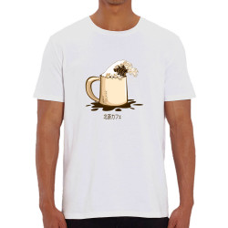 T-shirt homme coton bio blanc Hokusaï coffee (Gondrax,Hokusaï,Musée,Fruits & Légumes)