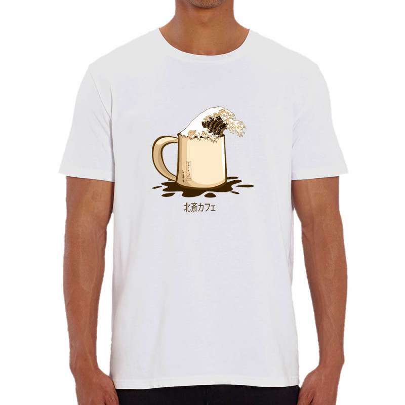 T-shirt homme coton bio blanc Hokusaï coffee (Gondrax,Hokusaï,Musée,Fruits & Légumes)