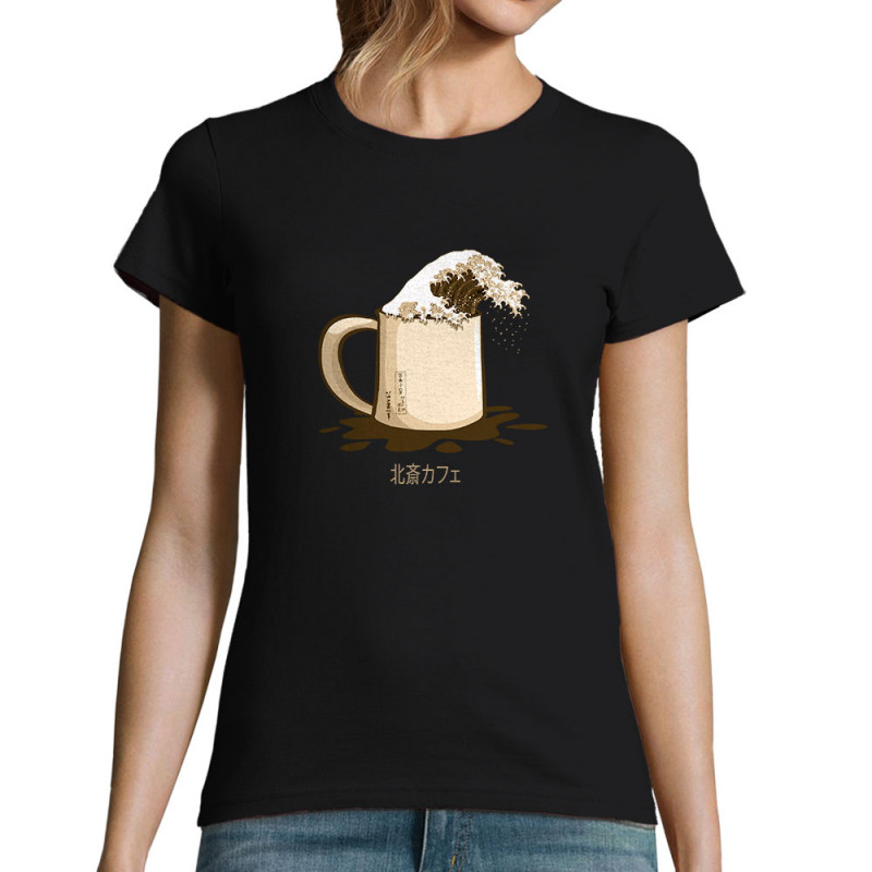 T-shirt femme noir Hokusaï coffee (Gondrax,Hokusaï,Musée,Fruits & Légumes)