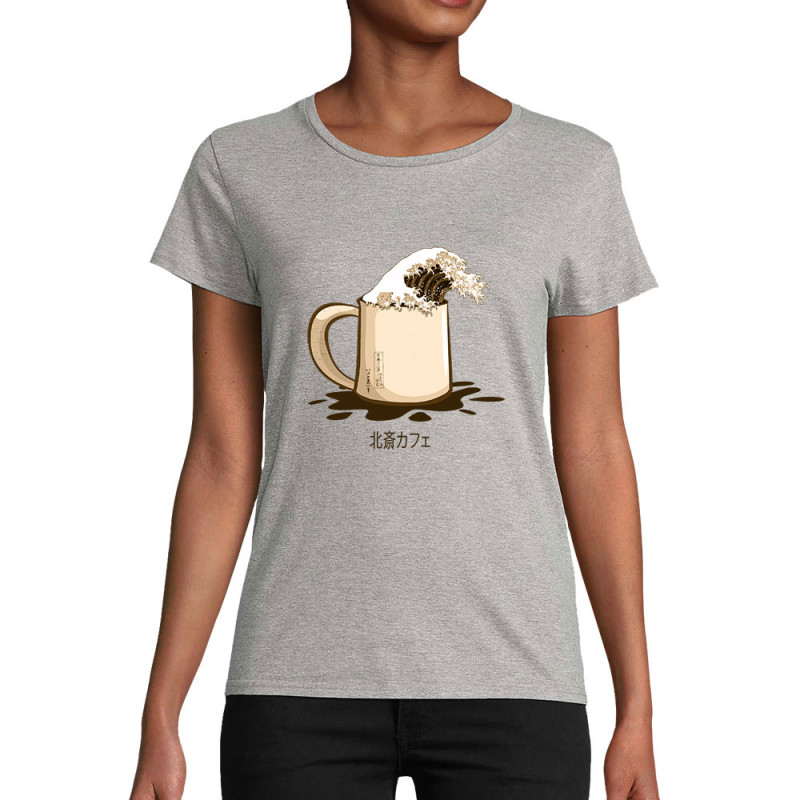 T-shirt femme coton bio gris chiné Hokusaï coffee (Gondrax,Hokusaï,Musée,Fruits & Légumes)