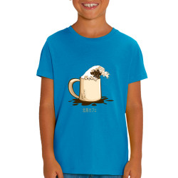 T-shirt enfant coton bio bleu azur Hokusaï coffee (Gondrax,Hokusaï,Musée,Fruits & Légumes)