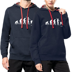 Sweat capuche à motifs unisexe bleu marine et rouge tartan Evolution mouton 2 (Gondrax,Evolution,Slogans Débiles)