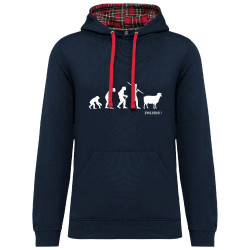 Sweat capuche à motifs unisexe bleu marine et rouge tartan Evolution mouton 2 (Gondrax,Evolution,Slogans Débiles)