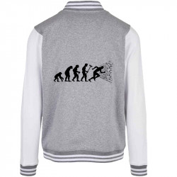 Teddy baseball en molleton gris chiné et blanc Evolution dans le mur (Gondrax,Evolution,Humour)