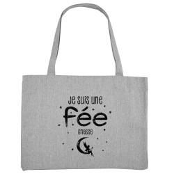 Grand sac shopping en toile recyclé gris chiné Je suis une fée gnasse (Gondrax,Humour,Slogans Débiles)