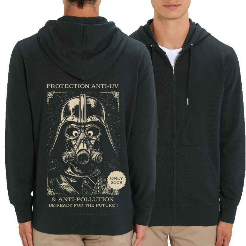 Sweat homme zippé à capuche coton bio noir Protection anti-UV (Oblik,Star Wars)