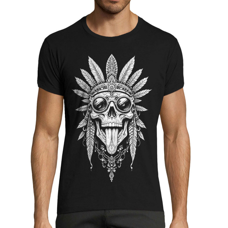 T-shirt homme fit noir Aztec Steampunk (Oblik,Steam Punk,Têtes de morts)