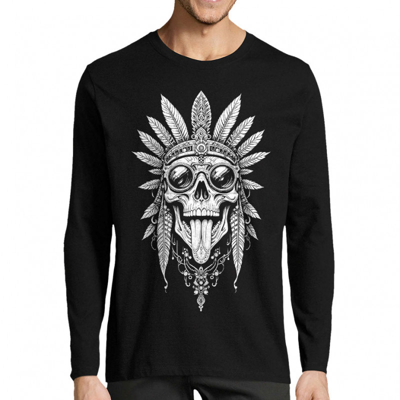 T-shirt homme manches longues noir Aztec Steampunk (Oblik,Steam Punk,Têtes de morts)