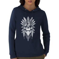Sweat femme à capuche coton bio bleu marine Aztec Steampunk (Oblik,Steam Punk,Têtes de morts)