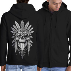 Sweat homme à capuche zippé noir Aztec Steampunk (Oblik,Steam Punk,Têtes de morts)